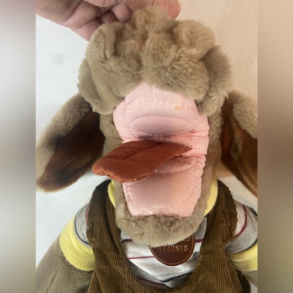WRINKLES Dog Hand Puppet Plush Ganz Bros Brown 16” Shirt/Overalls Vintage 1981 - Picture 3 of 14
